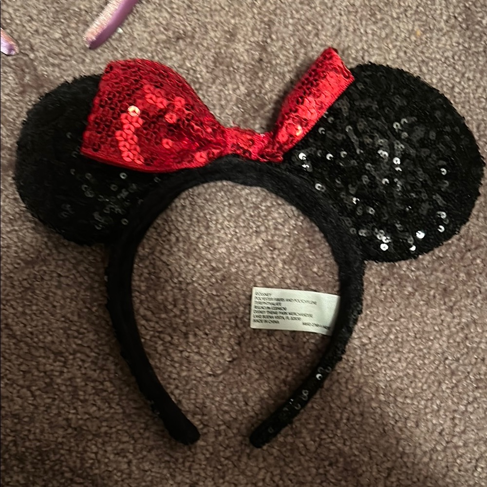 Disney Sequin Minnie Mouse Ears Headband - Red and Black